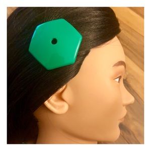 1960’s Alexandre de Paris French Barrette, Angular Green Hair Clip, Deadstock